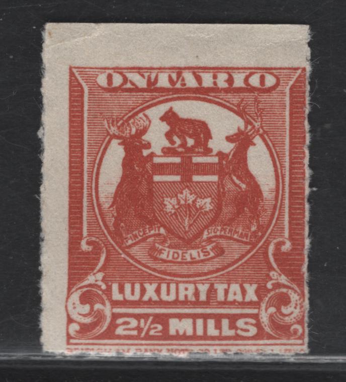 Lot 145 Canada - Ontario (C) Van Dam#OLT2 2.5 Mills Red Brown Coat of Arms, 1925 Luxury Tax Issue, A FNH Single