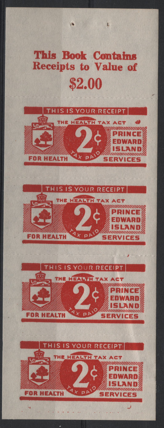 Lot 146 PEI (C) Van Dam#PEI2F 2c Red Health Tax, 1942 Tobacco Tax Issue, A FNH Booklet Pane Of 4