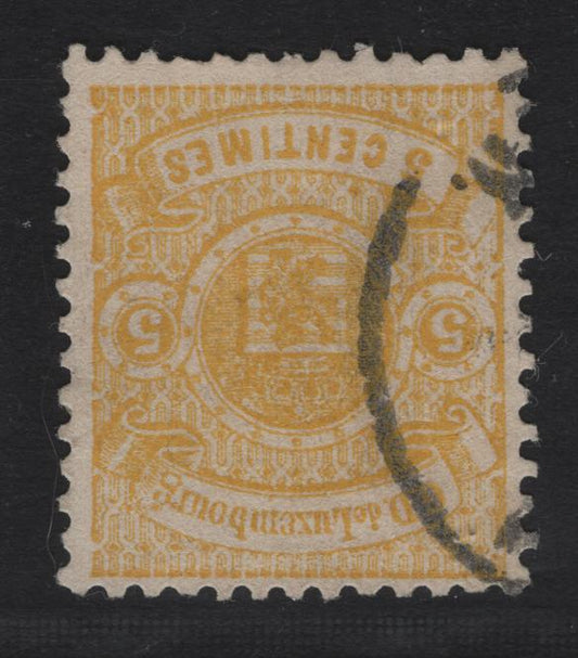 Lot 15 Luxembourg SC#32 5c Pale Yellow Arms, 1875-1879 Arms Issue, A Fine Used Single, Narrow Margins, Perf 13, Luxemboug Printings.