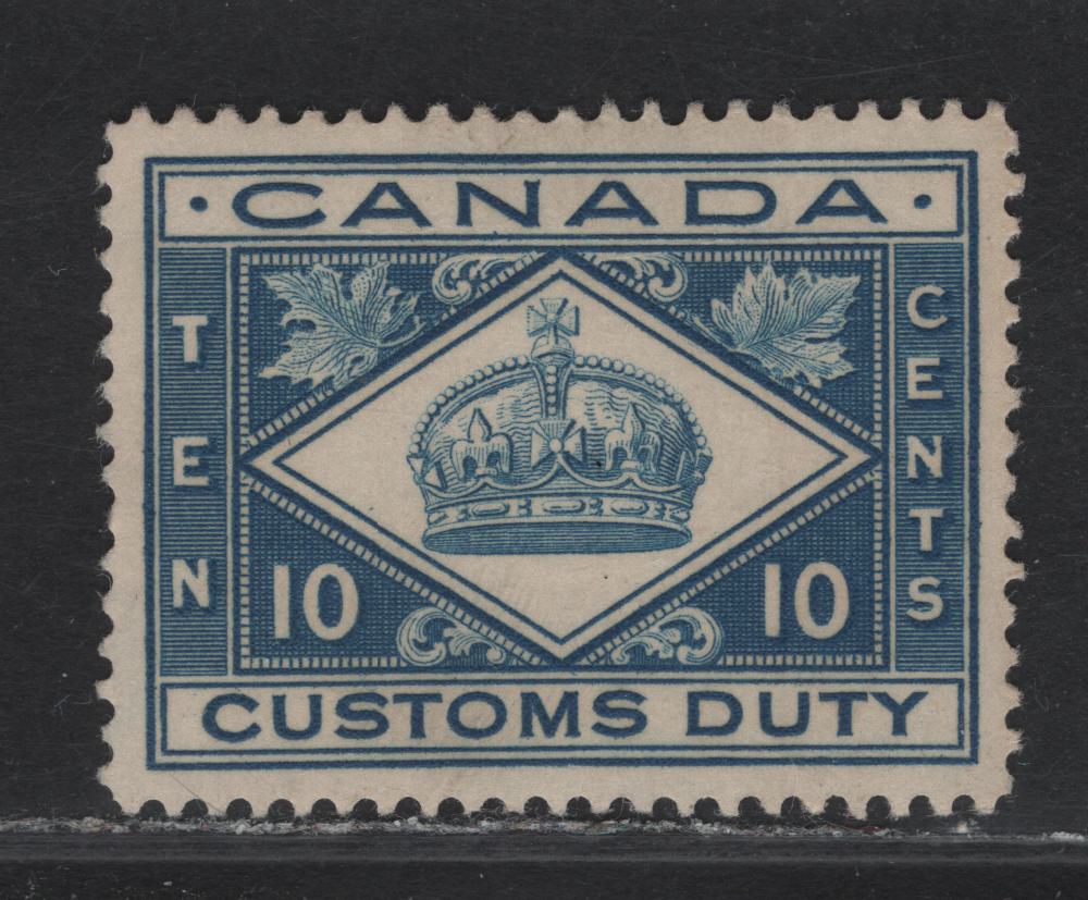 Lot 155 Canada (C) Van Dam#FCD4 10c Light Blue Crown, 1914-1935 Customs Duty Issue, A VFOG Single, Dry Printing