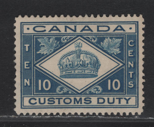 Lot 155 Canada (C) Van Dam#FCD4 10c Light Blue Crown, 1914-1935 Customs Duty Issue, A VFOG Single, Dry Printing