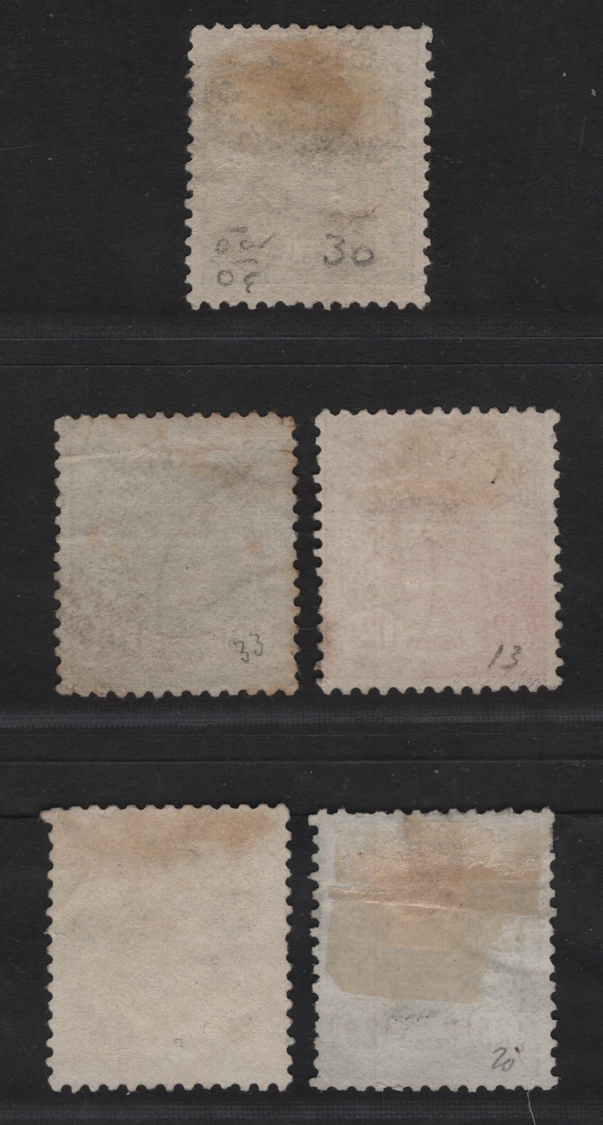 Lot 16 Luxembourg SC#30, 33-36 2c - 25c Black - Blue Arms, 1875-1879 Arms Issue, 5 Fine Used Singles, Narrow Margins, Perf 13, Luxemboug Printings.