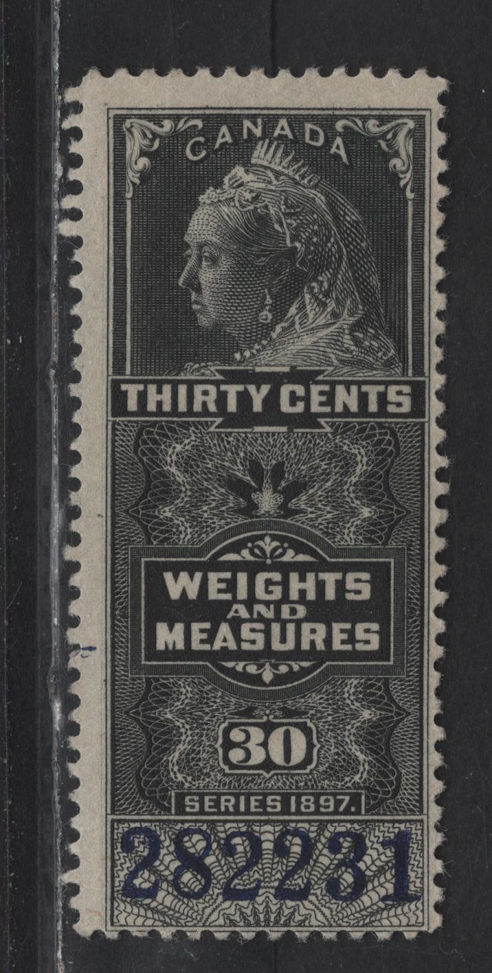 Lot 169 Canada (C) Van Dam#FWM48 30c Black Queen Victoria, 1897 Weights & Measures Issue, A Fine Used Single, Blue Control Number