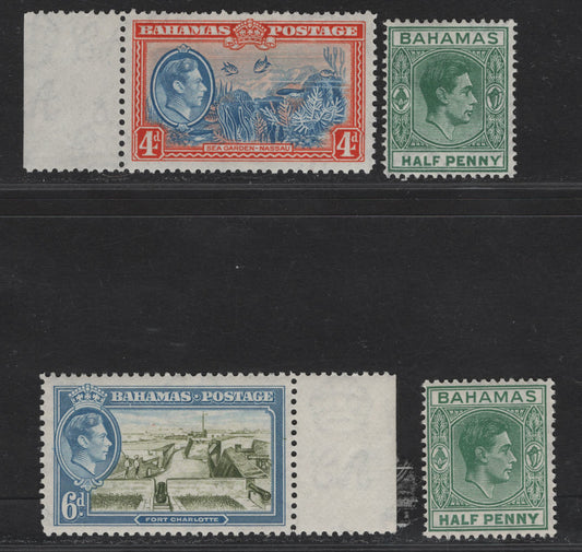 Lot 189 Bahamas (C) SG#149, 158-159 1/2d - 6d Green - Olive Green & Light Blue King George VI, 1938-1952 KGVI Pictorial Issue, 3 F/VFNH Singles, 2 Different Printings With Different Gums For 1/2d