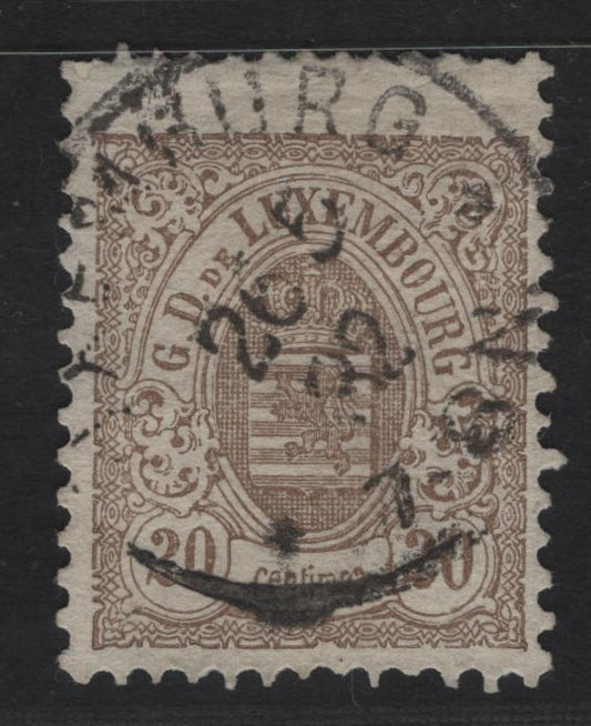 Lot 19 Luxembourg SC#45 20c Gray Brown Arms, 1880-1881 Arms Issue, A Very Fine Used Single, Haarlem Printing, Perf 12.5x12