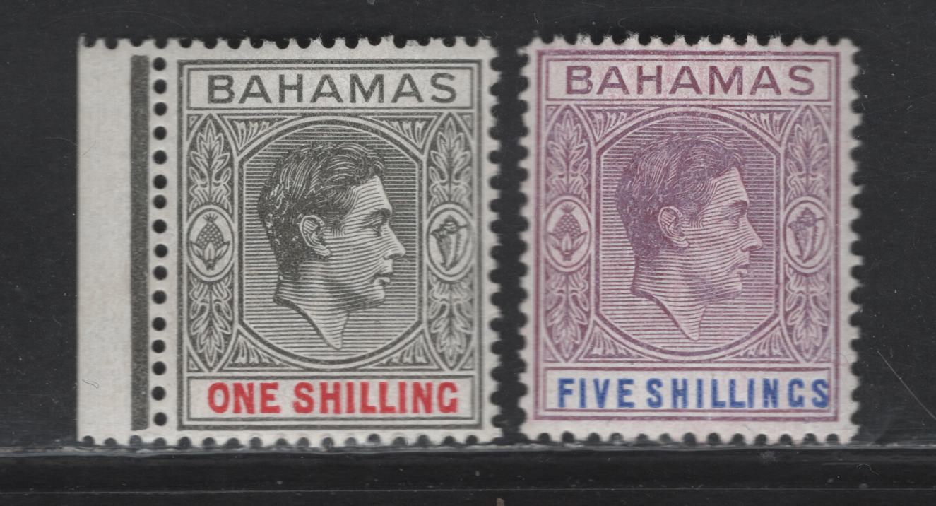 Lot 190A Bahamas (C) SG#155b, 156c 1/- - 5/- Black & Carmine - Dull Mauve & Deep Blue King George VI, 1938-1952 KGVI Keyplates & Pictorial Issues, 2 VFOG Singles, 1942 & 1948 Printings