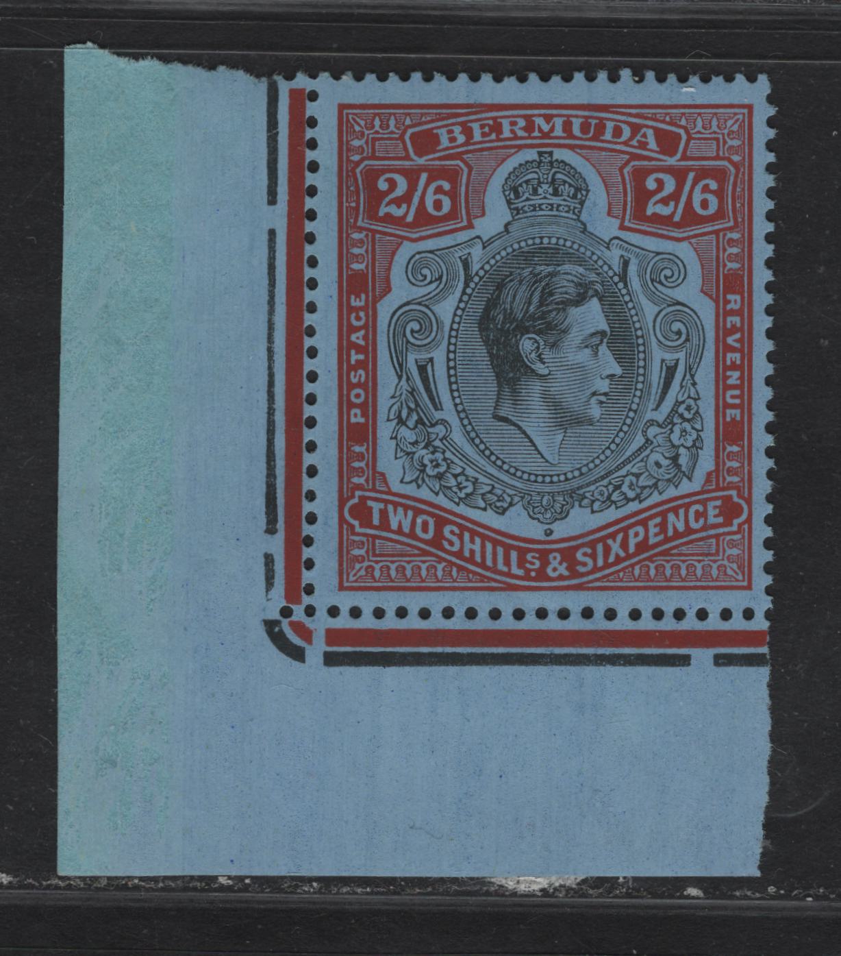 Lot 198 Bermuda (C) SG#117 2/6 Black & Red King George VI, 1938-1953 KGVI High Value Keyplate Issue, A VFNH Single, Gray Blue Chalky Paper, Perf 14