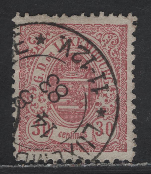 Lot 20 Luxembourg SC#47 30c Dull Rose Arms, 1880-1881 Arms Issue, A Very Fine Used Single, Haarlem Printing, Wide Margins, Perf 12.5x12.