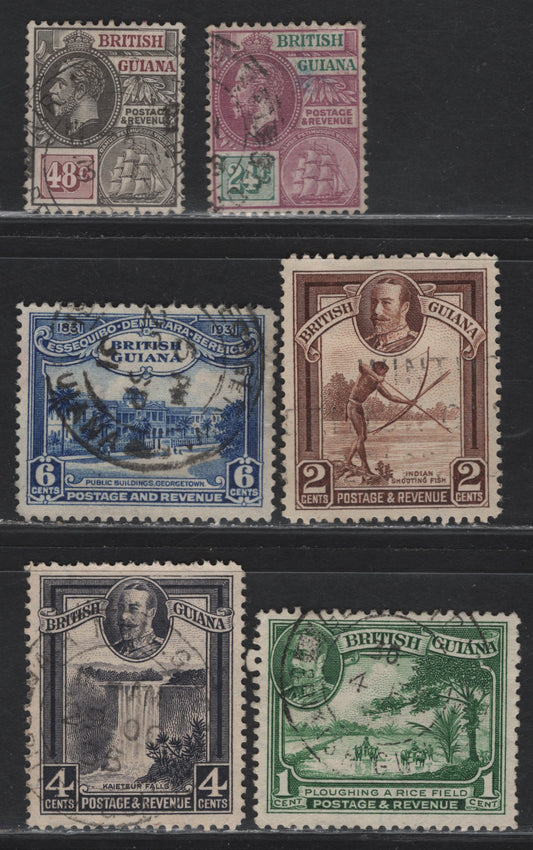 Lot 202 British Guiana (C) SG#278-279, 284, 286, 288, 291 24c - 4c Dull Purple & Green - Slate Violet KGV Colonial Badge - KGV, 1921-1951 KGV Colonial Badge - KGV Pictorial Issues, 6 Very Fine Used Singles , ,