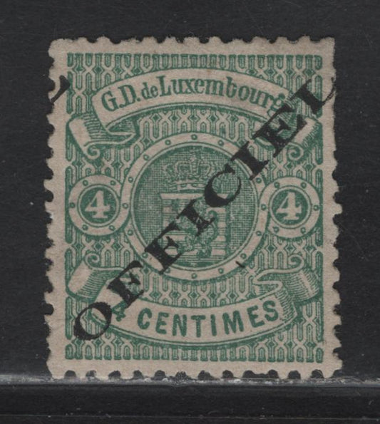 Lot 22 Luxembourg SC#O13 4c Green Arms Official, 1875-1876 Official Overprinted Arms Issue, A VFOG Single, Luxemboug Printings
