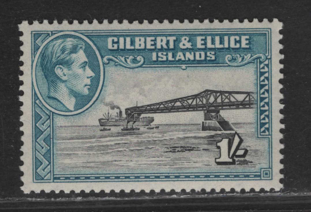 Lot 222 Gilbert & Ellice Islands (C) SG#51a 1/- Black & Turquoise Blue King George VI, 1939-1955 KGVI Pictorial Issue, A VFNH Single