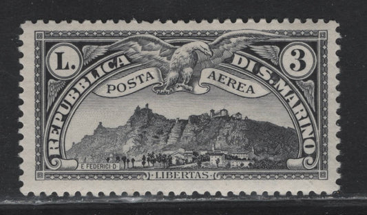 Lot 23 San Marino SC#C6 3l Dark Gray View of San Marino, 1931 View of San Marino Airmail Issue, A VFOG Single