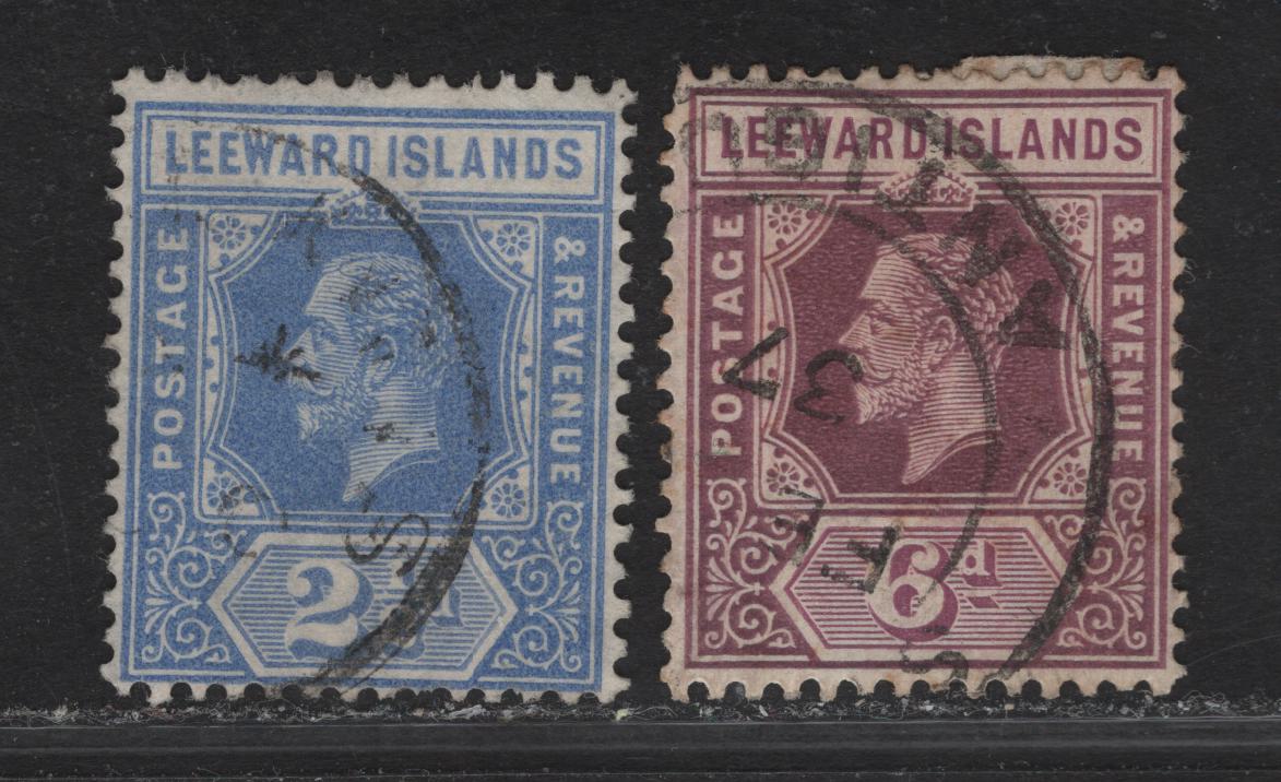 Lot 249 Leeward islands (C) SG#85-86 2.5d - 6d Bright Blue - Dull & Bright Blue King George V, 1931-1932 KGV Imperium Keyplate Issue, 2 Fine/Very Fine Used Singles, Multiple Script CA Wmk