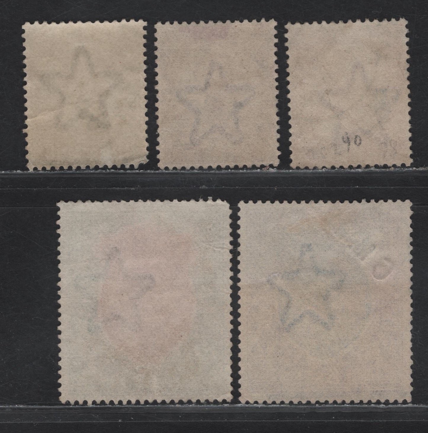 Lot 252 India (C) SG#178, 180, 184, 186a, 188 6a - 5r Yellow Bistre -Ultramarine & Violet King George V, 1911-1925 KGV Keyplates Issue, 5 Fine/Very Fine Used Singles, Single Star Wmk .