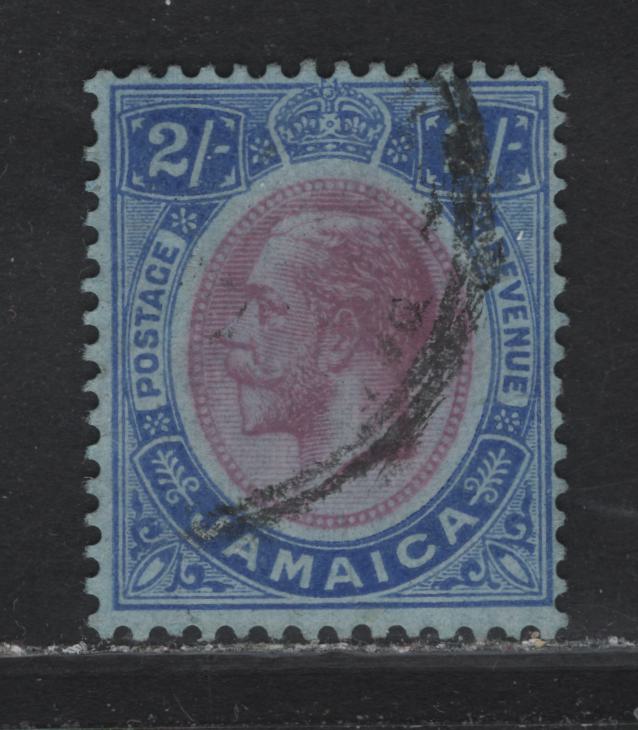Lot 258 Jamaica (C) SG#66 2/- Purple & Bright Blue on Blue King George V, 1912-1920 KGV Keyplate Issue, A Fine Used Single, Multiple Crown CA Wmk