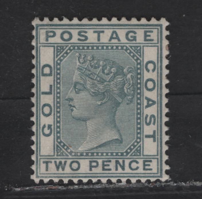 Lot 28 Gold Coast SG#13b 2d Slate Queen Victoria, 1854-1891 Queen Victoria Keyplate Issue, A VFOG Single, Crown CA Wmk