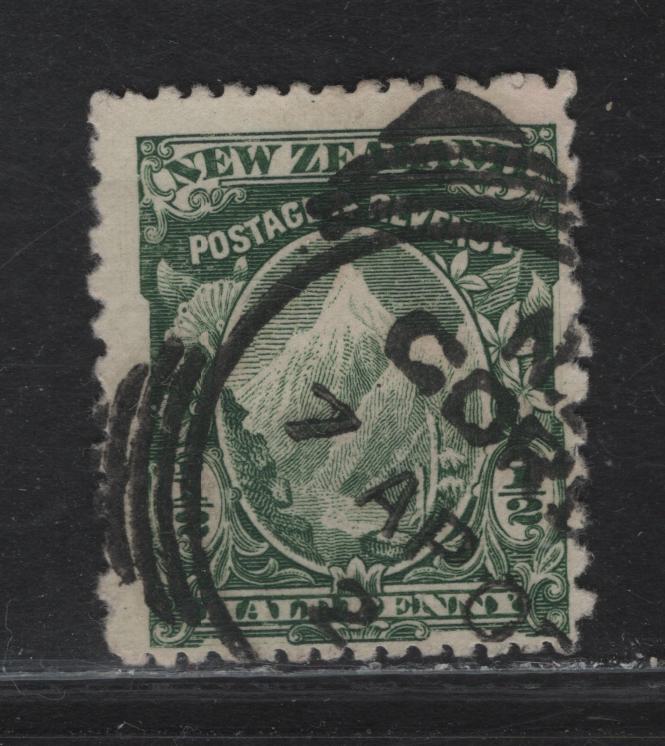 Lot 287 New Zealand (C) SG#289 1/2d Green Mount Cook, 1901 Pictorial Issue, A Fine Used Single, Thin Basted Mills Paper With Vertical Mesh, Double Lined Star & NZ Wmk, Perf 14x11.
