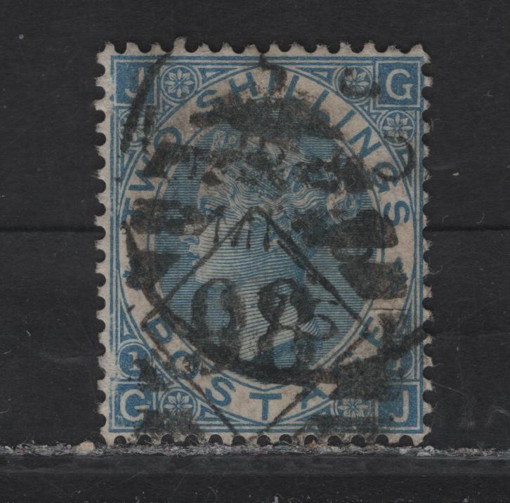 Lot 29 Great Britain SG#118 2/- Dull Blue Queen Victoria, 1867-1880 Queen Victoria Surface Printed Issue, A Fine Used Single, Large White Corner Letters