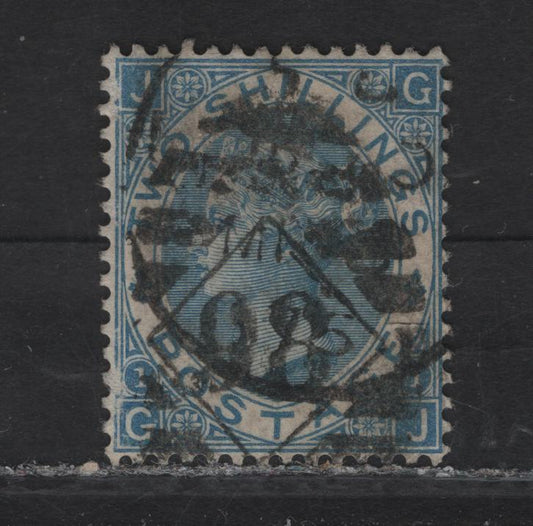 Lot 29 Great Britain SG#118 2/- Dull Blue Queen Victoria, 1867-1880 Queen Victoria Surface Printed Issue, A Fine Used Single, Large White Corner Letters