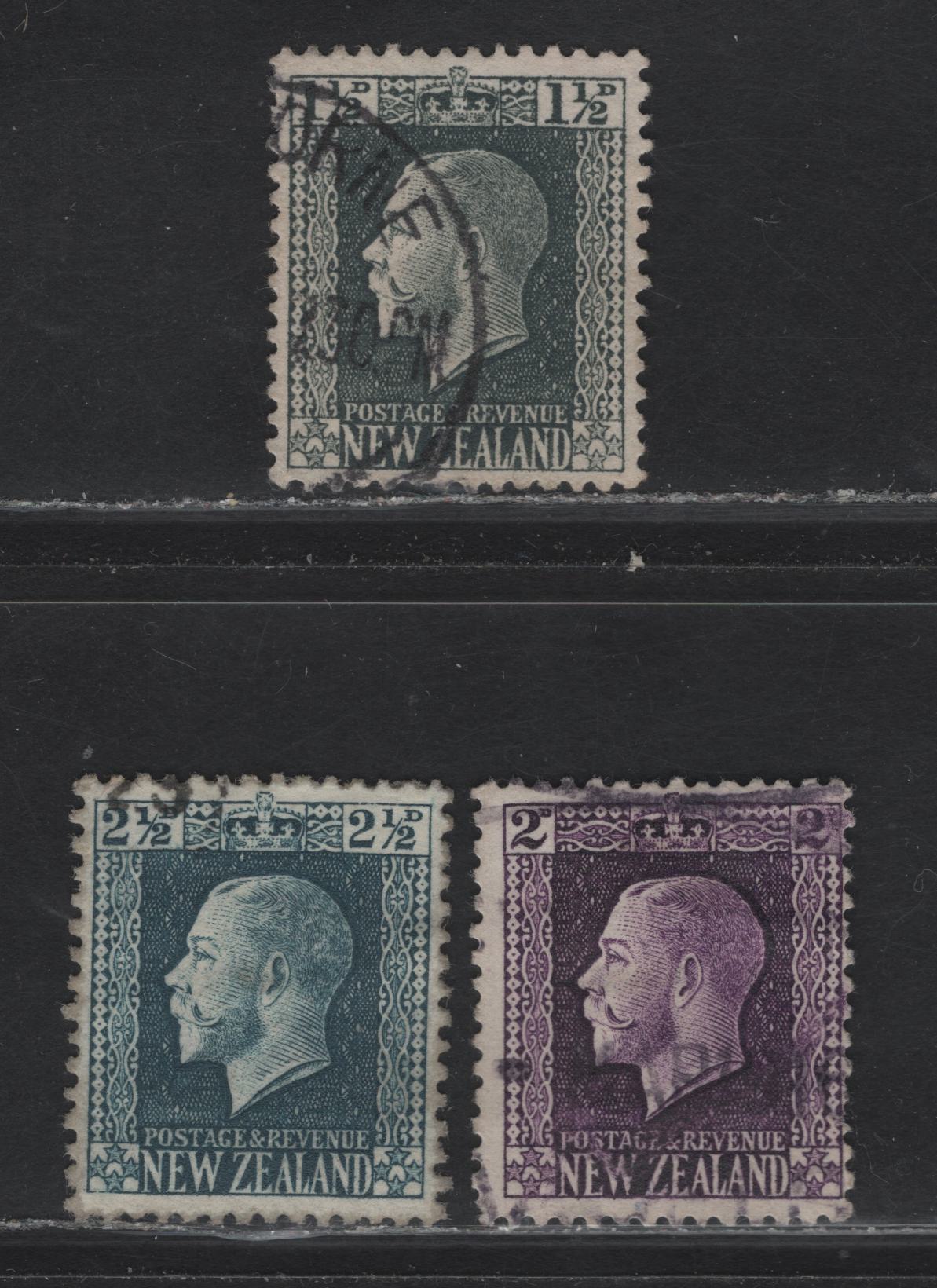 Lot 295 New Zealand (C) SG#416-417, 419 1.5d - 2.5d Gray Slate - Blue King George V, 1915-1930 KGV Sideface Issue, 3 Fine/Very Fine Used Singles, Perf 14x13.5