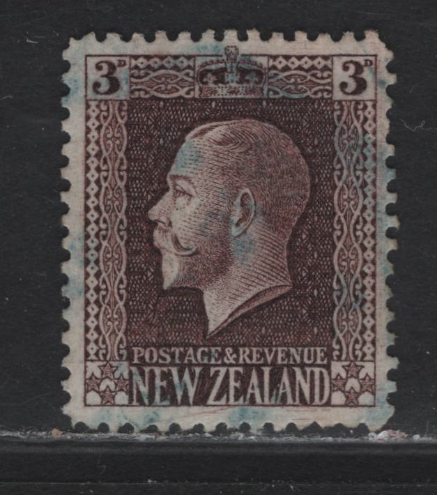 Lot 300 New Zealand (C) SG#433 3d Chocolate King George V, 1915-1930 KGV Sideface Issue, A VFNH Single, Line Perf 14, Widely Spaced Wmk