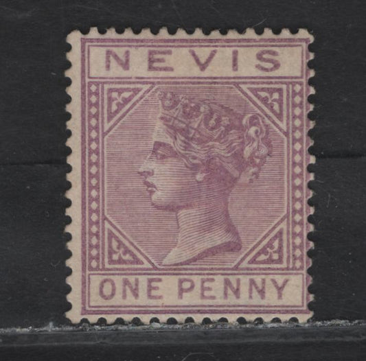 Lot 31 Nevis SG#26 1d Lilac-Mauve Queen Victoria, 1882-1890 Queen Victoria Keyplate Issue, A Very Good Unused Single, Crown CA Wmk, Shallow Hinge Thin