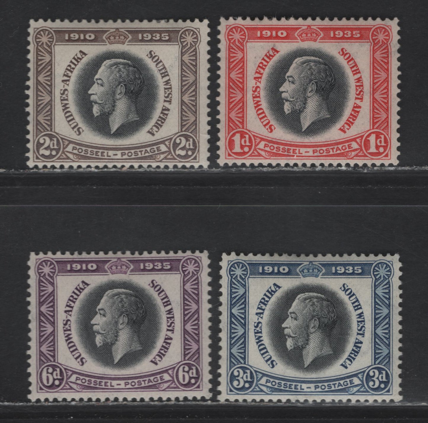 Lot 31A South West Africa SG#88-91 1d - 6d Black & Scarlet - Black & Purple King George V, 1935 Silver Jubilee Issue, 4 F/VFOG Singles