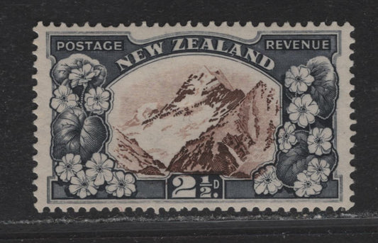 Lot 321 New Zealand (C) SG#581 2.5d Deep Brown & Slate Mt Cook, 1936-1947 Pictorial Issue, A VFOG Single, Perf 13-14x13.5, Multiple Star & NZ Wmk