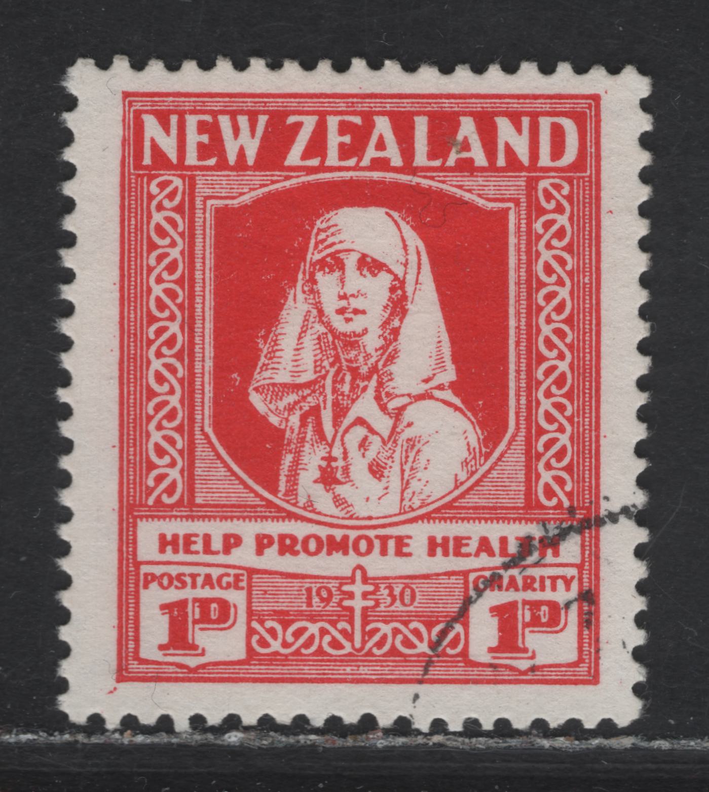 Lot 327 New Zealand (C) SG#545 1d+1d Scarlet Nurse, 1929-1930 Anti-Tuberculosis Issue, A Fine Used Single, Inscribed 'Help Promote Health'