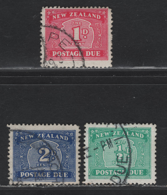 Lot 331 New Zealand (C) SG#D41-D42, D46 1/2d - 2d Turquoise Green - Bright Blue Numerals, 1939-1949 Postage Dues, 3 Fine/Very Fine Used Singles, Single/Multiple Star & NZ Wmks