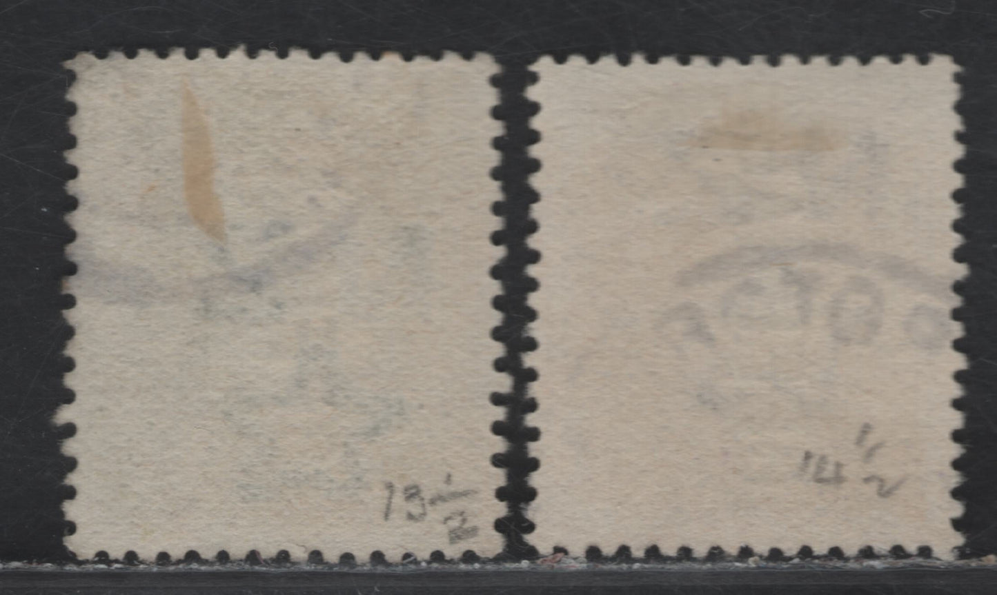 Lot 332 New Zealand (C) SG#O101c, O104 4d - 9d Deep Purple - Sage Green King George V, 1915-1927 KGV Profile Heads Overprinted Issue, 2 Fine Used Singles, Perkins Bacon Printing, Perf 14x14.5