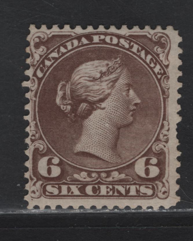 Lot 34 Canada #27v 6c Brown Queen Victoria, 1868-1876 Large Queen Issue, A Very Good Regummed Single, Duckworth Paper 4 (FO-V), Plate 1, Sismondo Cert Stating That The Part Gum Is Not Original.