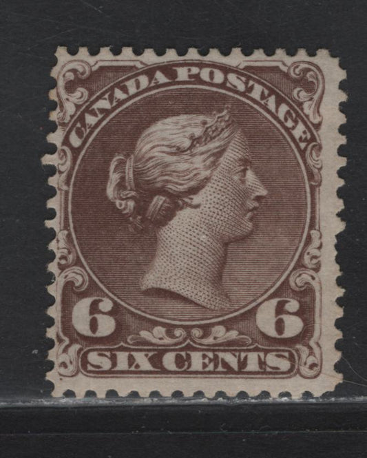 Lot 34 Canada #27v 6c Brown Queen Victoria, 1868-1876 Large Queen Issue, A Very Good Regummed Single, Duckworth Paper 4 (FO-V), Plate 1, Sismondo Cert Stating That The Part Gum Is Not Original.