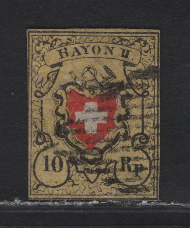 Lot 350 Switzerland SC#8 10r Yellow, Black & Red Rayon Cross, 1850 Rayon District Cross Issue, A Fine Used Single