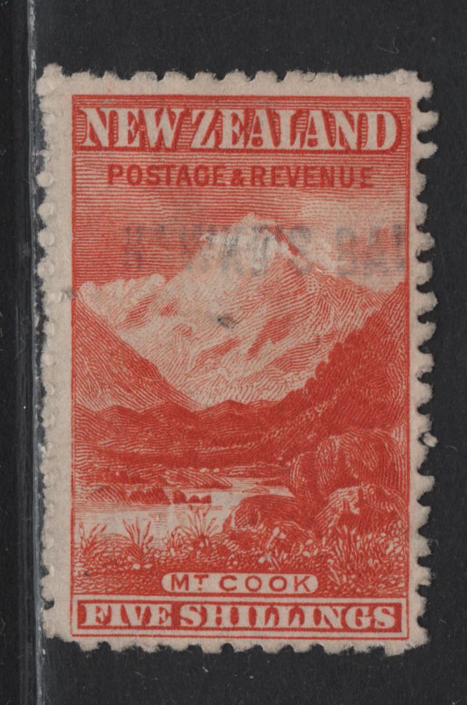Lot 35 New Zealand (C) SG#317 5/- Deep Red Mt Cook, 1902-1907 Pictorial Issue, A Fine Used Single, Perf 11, Star & NZ Wmk, Cowen Paper.