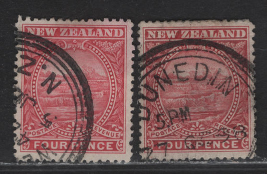 Lot 42 New Zealand (C) SG#252-a 4d Bright Rose & Lake Rose White Terrace, 1898 Pictorial Issue, 2 Very Fine Used Singles, The Lake Rose With Oct 27 1898 Dunedin CDS