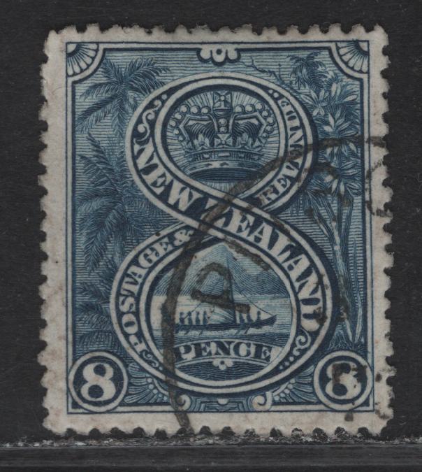 Lot 45 New Zealand (C) SG#255 8d Indigo Maori War Canoe, 1898 Pictorial Issue, A Fine Used Single, Unwatermarked, Perf 12-16