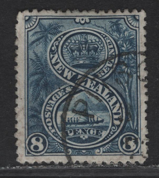 Lot 45 New Zealand (C) SG#255 8d Indigo Maori War Canoe, 1898 Pictorial Issue, A Fine Used Single, Unwatermarked, Perf 12-16