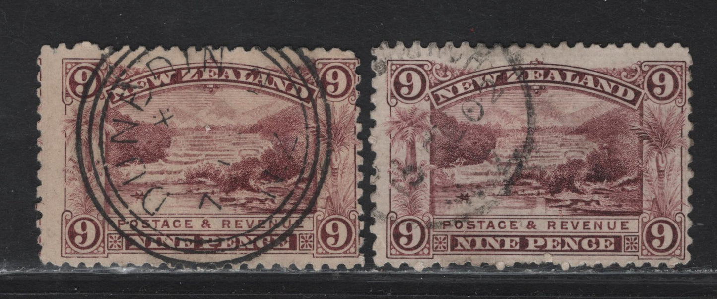 Lot 51 New Zealand (C) SG#267, 314 9d Rosy Purple Pink Terrace, Rotomahana, 1899-1907 Pictorial Issues, 2 Very Good/Fine Used Singles, Perf 11, Unwatermarked & Watermarked Star & NZ