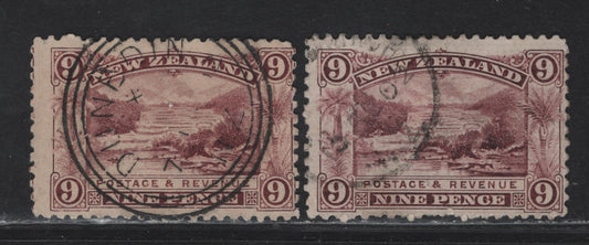 Lot 51 New Zealand (C) SG#267, 314 9d Rosy Purple Pink Terrace, Rotomahana, 1899-1907 Pictorial Issues, 2 Very Good/Fine Used Singles, Perf 11, Unwatermarked & Watermarked Star & NZ
