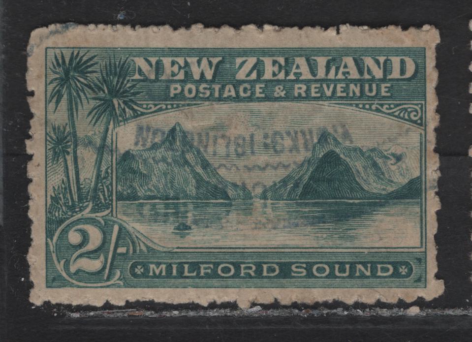 Lot 52 New Zealand (C) SG#316a 2/- Blue Green Milford Sound, 1902-1907 Pictorial Issue, A Very Fine Used Single, Star & NZ Wmk