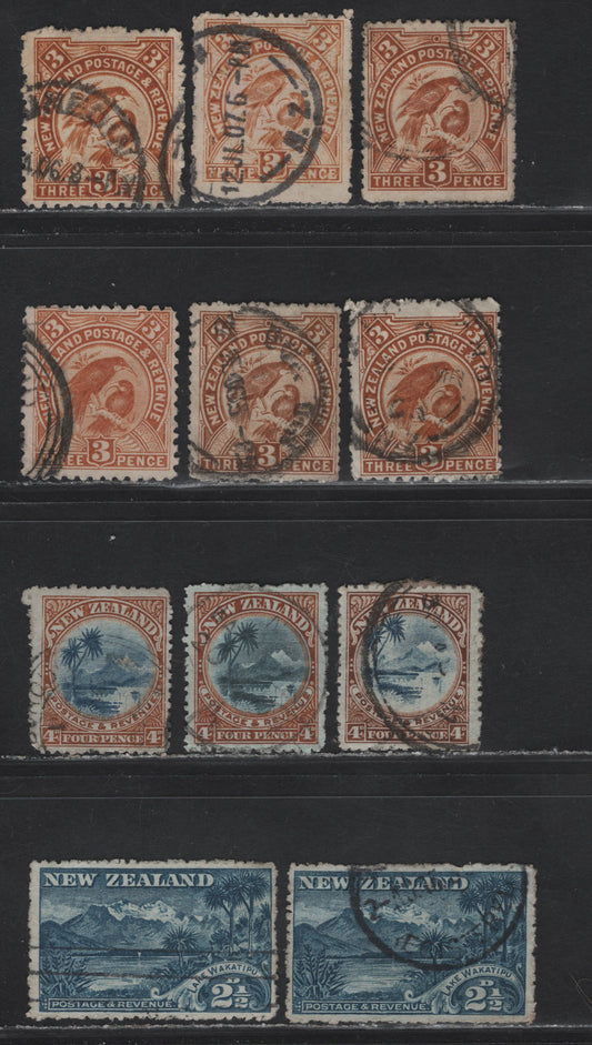 Lot 54 New Zealand (C) SG#309-b, 320-a, 321-c, 322, 322d-e 3d - 4d Yellow Brown - Brown Hula - Lake Taupo, 1902-1907 Pictorial Issue, 11 Fine/Very Fine Used Singles, Perfs 11 & 14, Various Perfs, Shades & Wmks