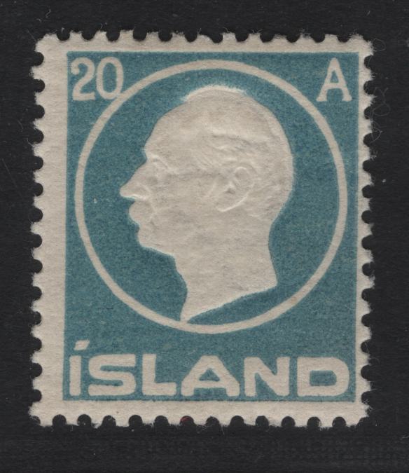 Iceland SC#94 20a Pale Blue Frederik VIII, 1912 Embossed Frederik VIII, A Fine Used Single