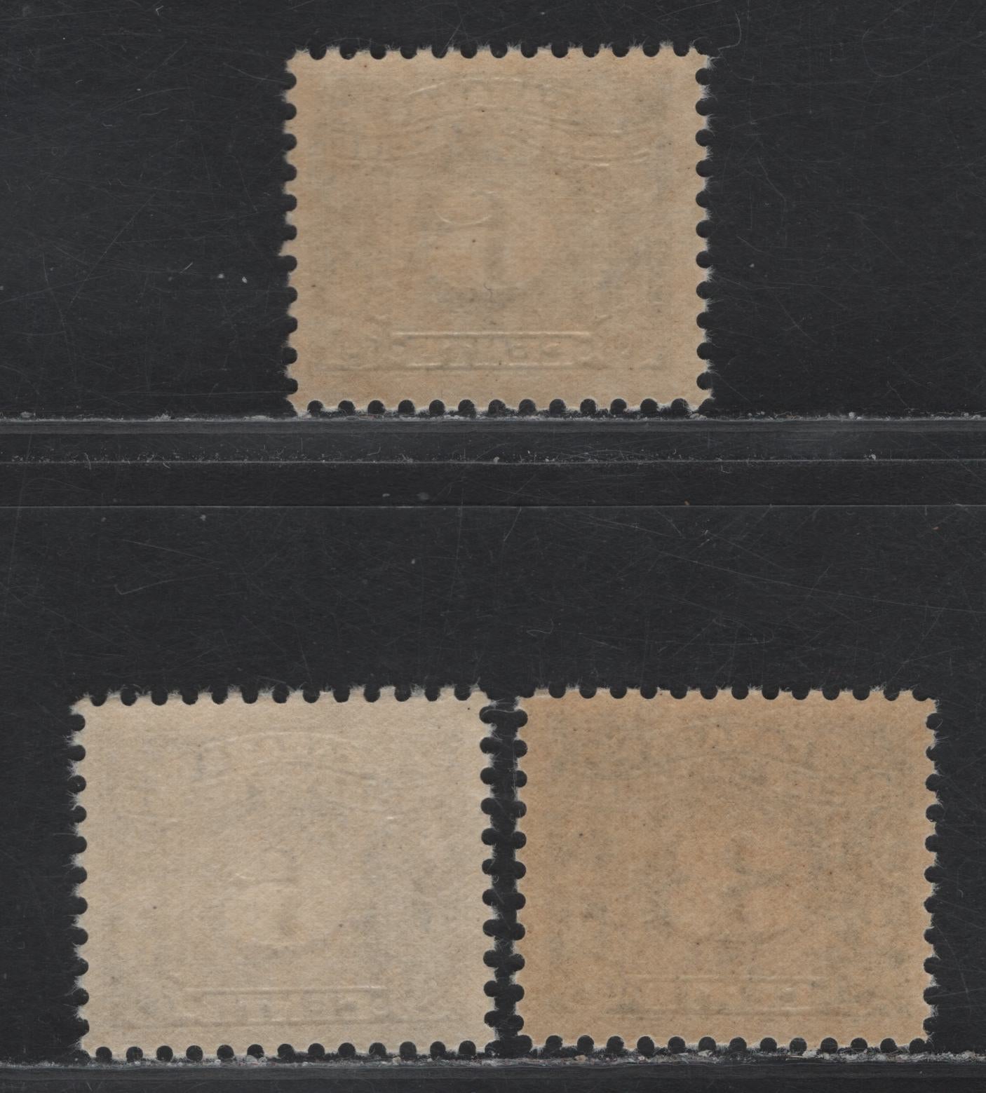 Lot 63 Canada #FX64, FX67-68 3c - 6c Blue - Purple Three Leaves, 1934-1948 Three Leaf Excise Tax Issue, 3 VFNH Singles, Deep yello Glossy Gum (3c), Yellowish Cream Semi Gloss Gum(6c Blue) & Cream Semi Gloss Gum