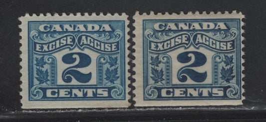 Lot 81 Canada Van Dam#FX36 2c Light Blue -Dark Blue Two Leaf, 1915-1928 Two Leaf Excise Tax Issue, 2 FNH Singles, Wet (Light Blue) & Dry (Dark Blue) Printings