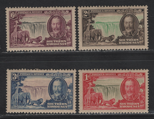 Lot 98 Southern Rhodesia SG#31-34 1d - 6d Olive & Rose Carmine - Black & Purple King George V, 1935 Silver Jubilee Issue, 4 FOG Singles, Minor Toning