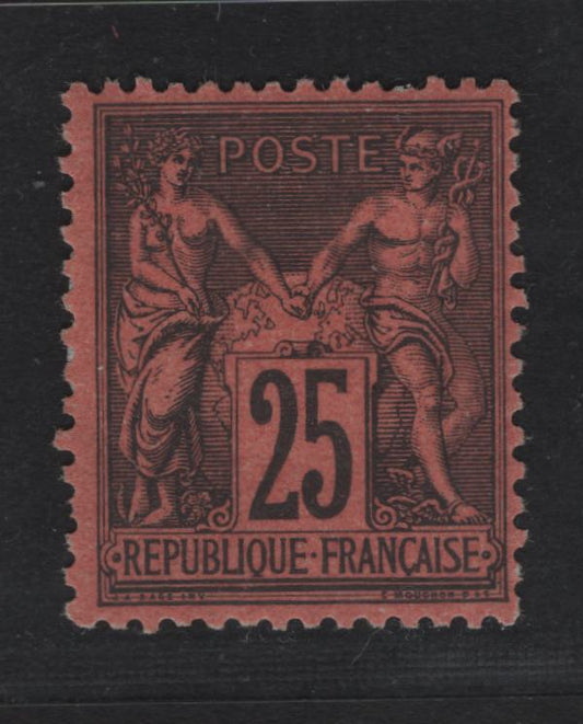 Lot 1 France SC#93 25c Black On Red Peace & Commerce, 1877-1880 Peace & Commerce Issue, A FOG Single, Type II, 2013 Weiss Certificate