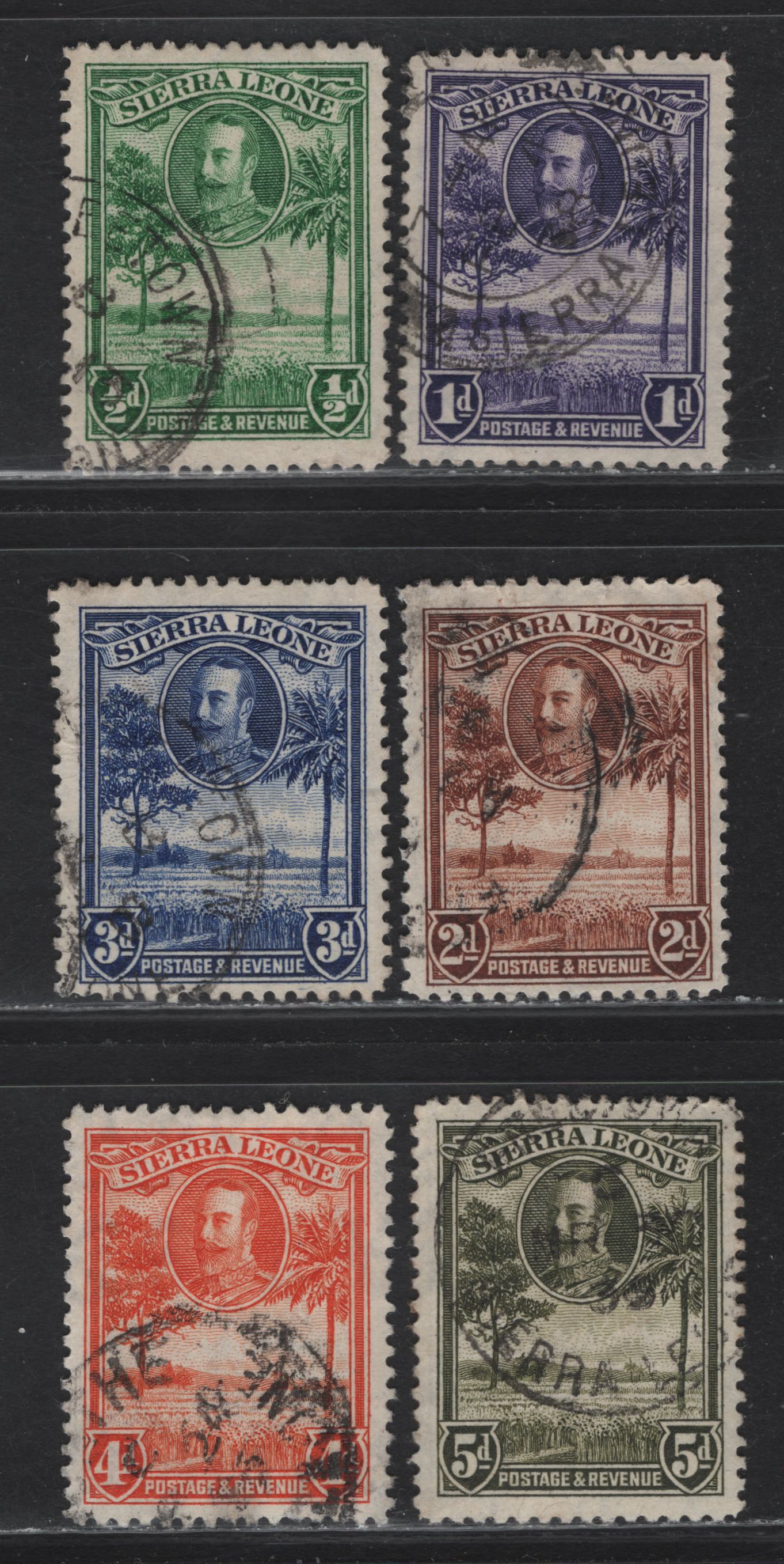Lot 113 Sierra Leone (C) SG#155-156, 158-161 1/2d - 5d Green - Bronze Green King George V, 1932 KGV Rice Field Definitive Issue, 6 Fine/Very Fine Used Singles, 2d Has Some Light Wrinkles