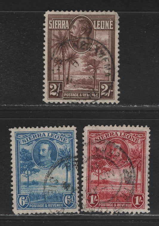Lot 114 Sierra Leone (C) SG#162-164 6d - 2/- Light Blue - Chocolate King George V, 1932 KGV Rice Field Definitive Issue, 3 Fine/Very Fine Used Singles