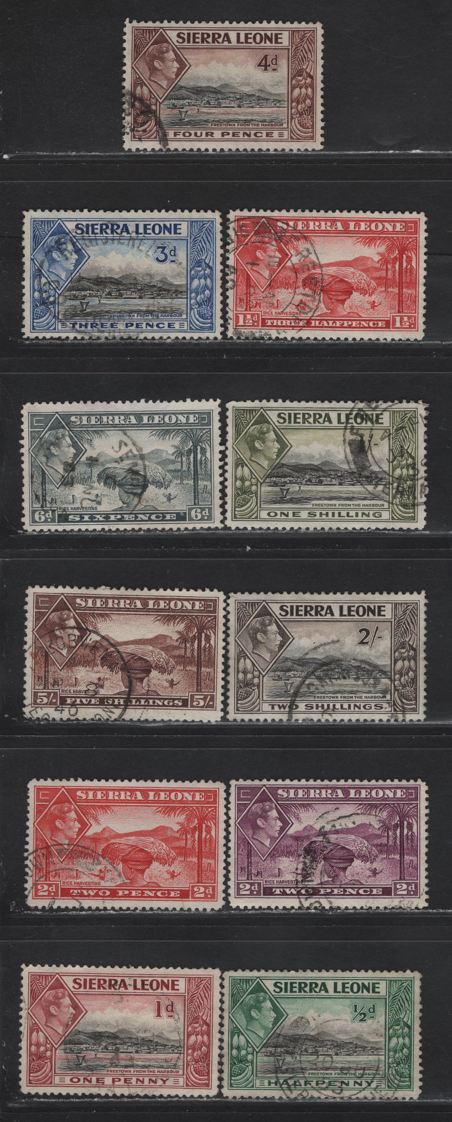 Lot 116 Sierra Leone (C) SG#188-193, 195-198 1/2d - 5/- Black & Blue Green - Red Brown King George VI, 1938-1944 KGVI Pictorial Issue, 11 Very Fine Used Singles